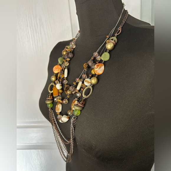 CJ Banks 90s Vintage 2 Boho Layered Beads Stone Silver Draping Strand Necklaces - Picture 2 of 2